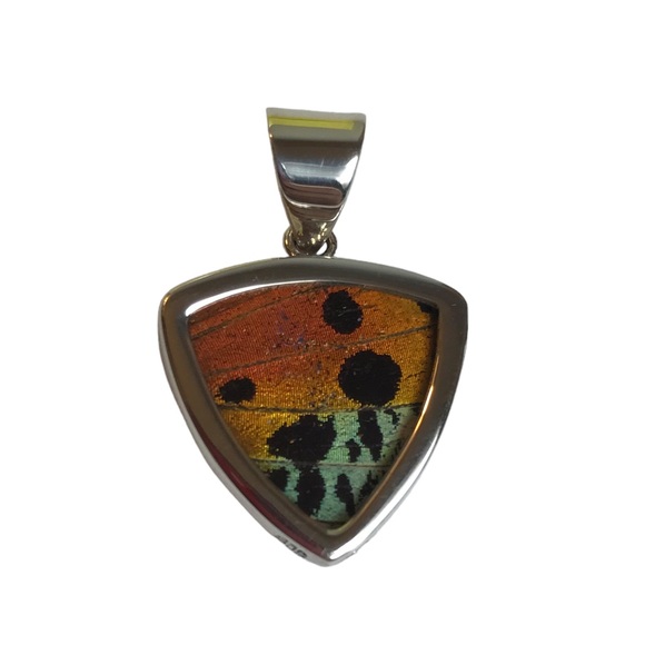 Real Butterfly Wing Pendant Sterling Silver Handmade Jewelry Necklace Triangle - Picture 1 of 6